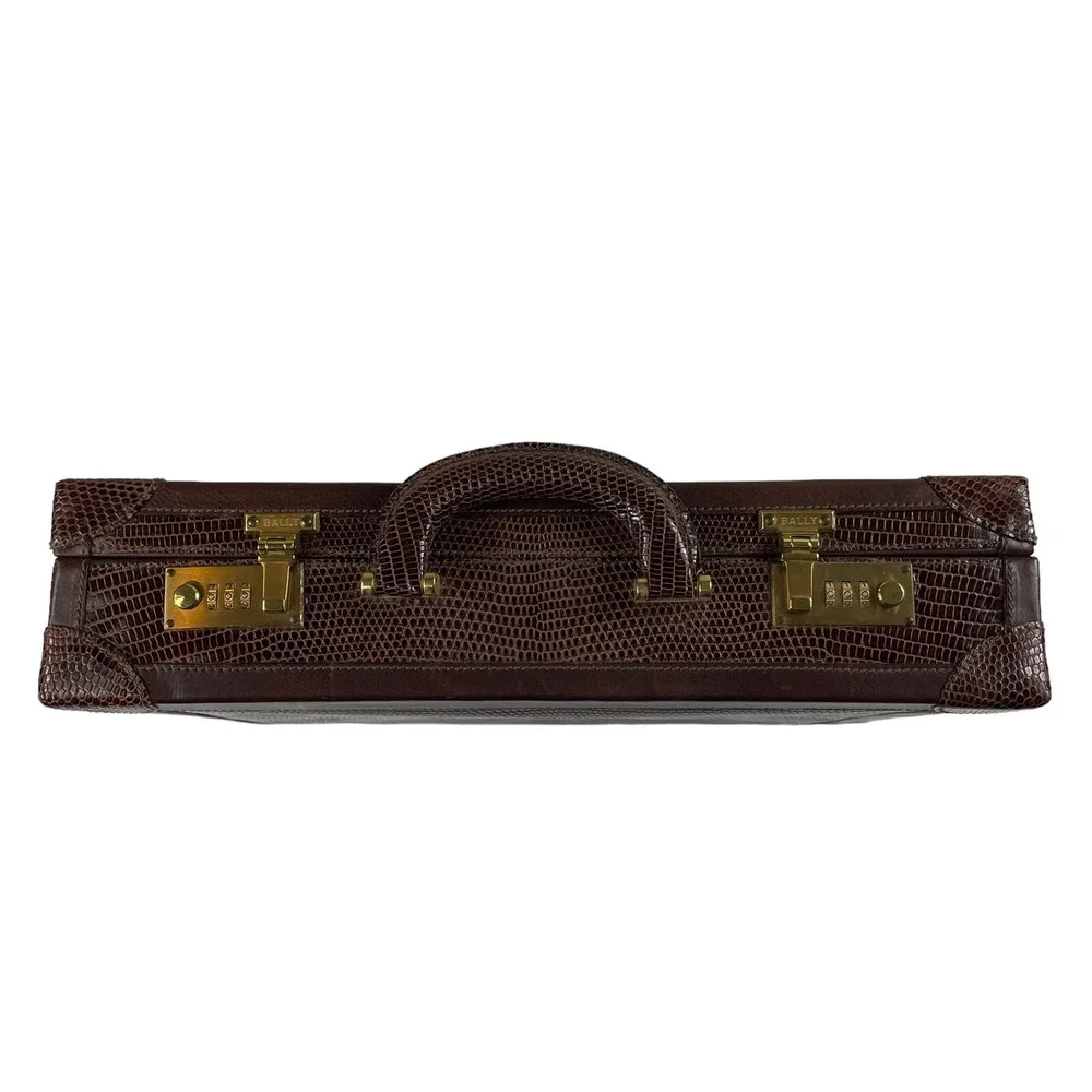 Bally‎ Brown Teju Lizard Mens Briefcase 16X13X4 Rare Excellent